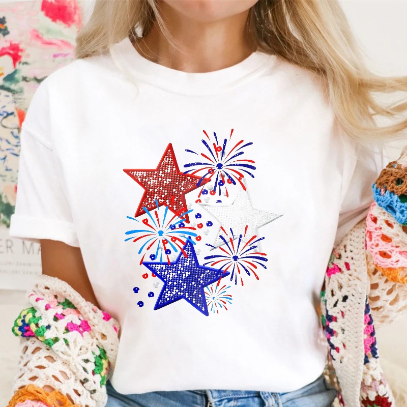 Star And Fireworks Pattern T-shirt
