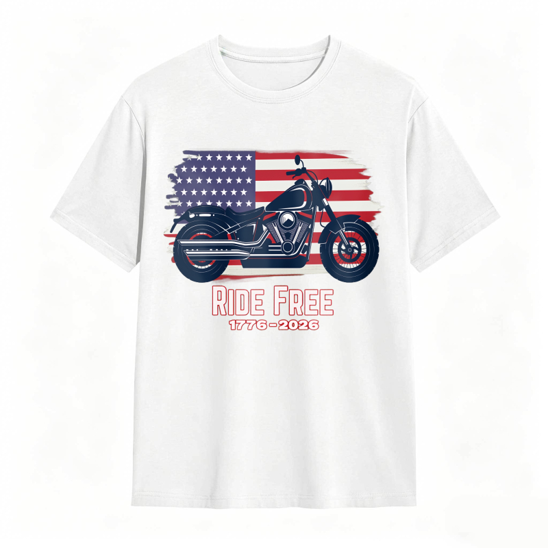 American Flag Motorcycle Ride Free 1776 2026 Unisex Classic T-shirt