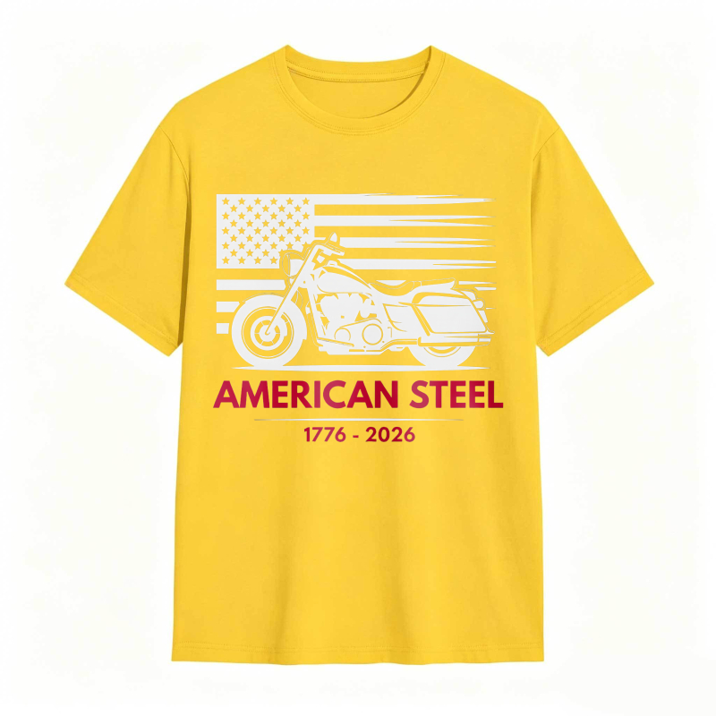 American Flag Motorcycle American Steel 1776 2026 Unisex Classic T-shirt