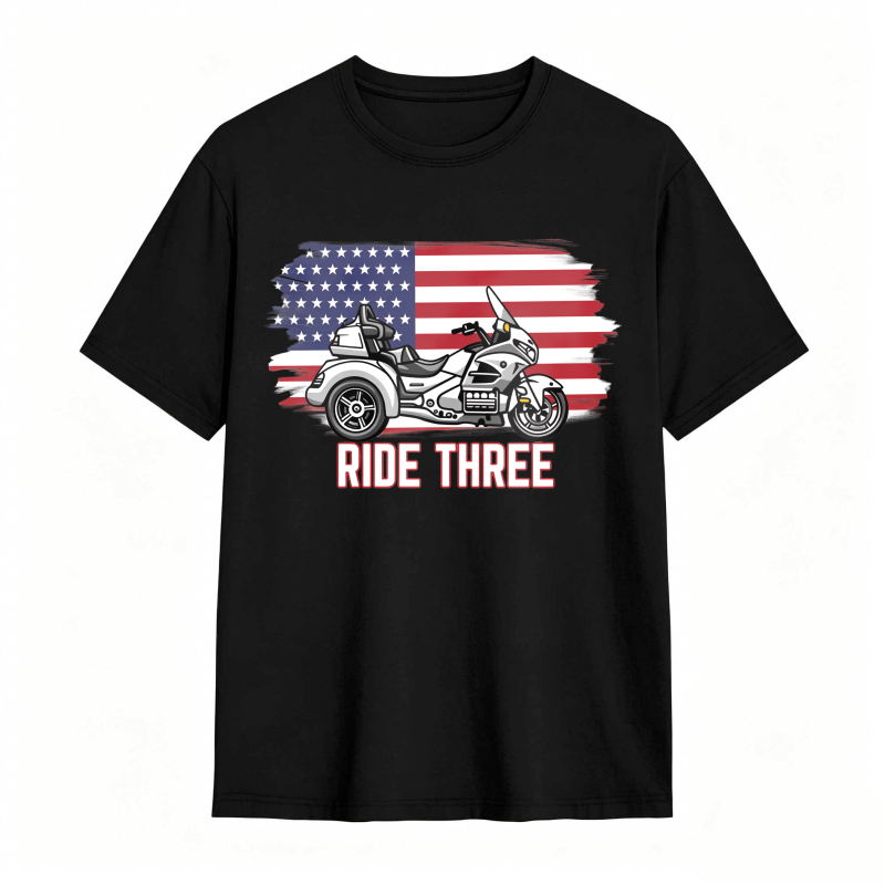 Motorcycle With American Flag Ride Three Unisex Classic T-shirt