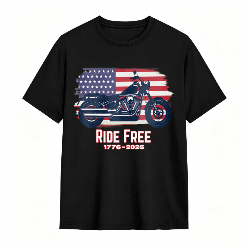 American Flag Motorcycle Ride Free 1776 2026 Unisex Classic T-shirt