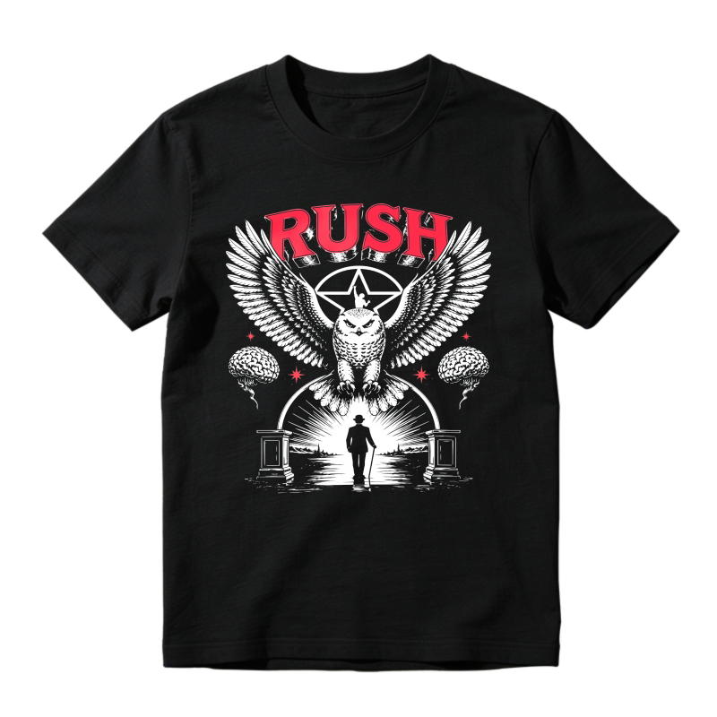 Rush Band Vintage Rock Owl Wings Pentagram Silhouette Unisex Classic T-shirt