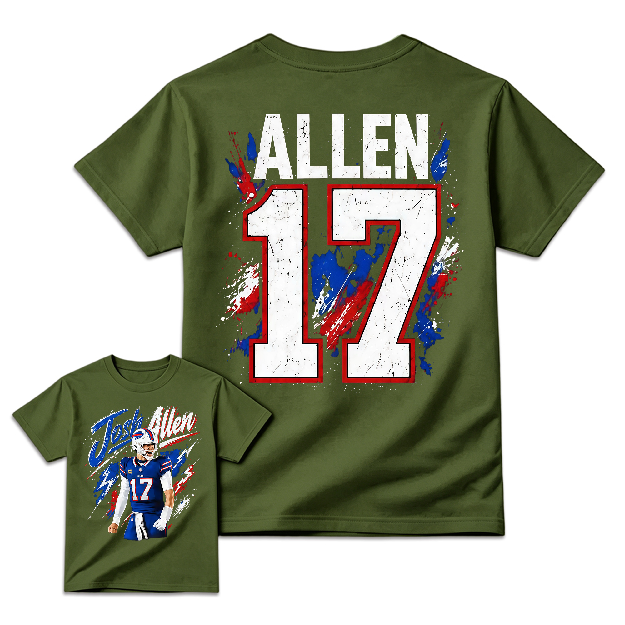 Blue Red Number 17 Football Graphic T-Shirt, Quarterback Game Day Tee, Two-Sided Unisex Sports Fan Shirt