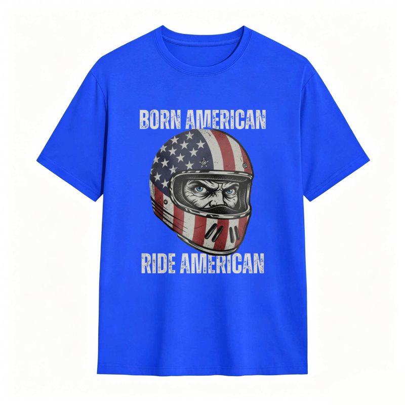 American Flag Helmet Born American Ride American T-shirt