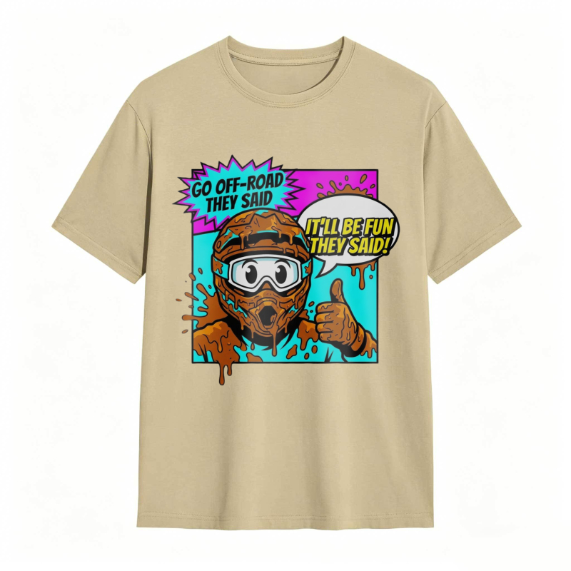 Off Road Adventure Cartoon Character With Mud And Speech Bubbles T-shirt