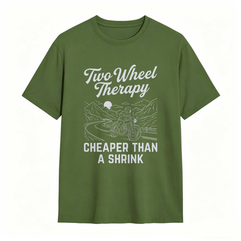 Two Wheel Therapy Motorcycle Mountain Scene Cheaper Than A Shrink T-shirt