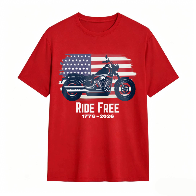 American Flag Motorcycle Ride Free 1776 2026 Unisex Classic T-shirt