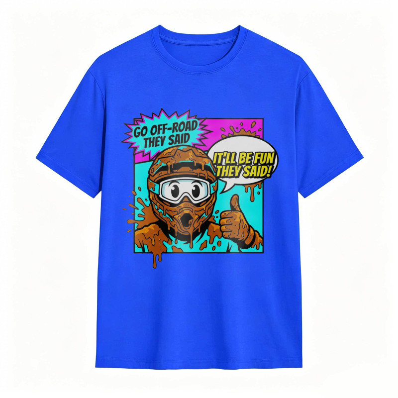 Off Road Adventure Cartoon Character With Mud And Speech Bubbles T-shirt