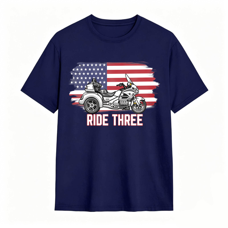 Motorcycle With American Flag Ride Three Unisex Classic T-shirt