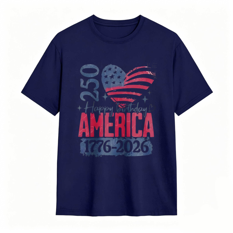 250th Birthday America 1776 2026 Patriotic Heart Flag Design T-shirt