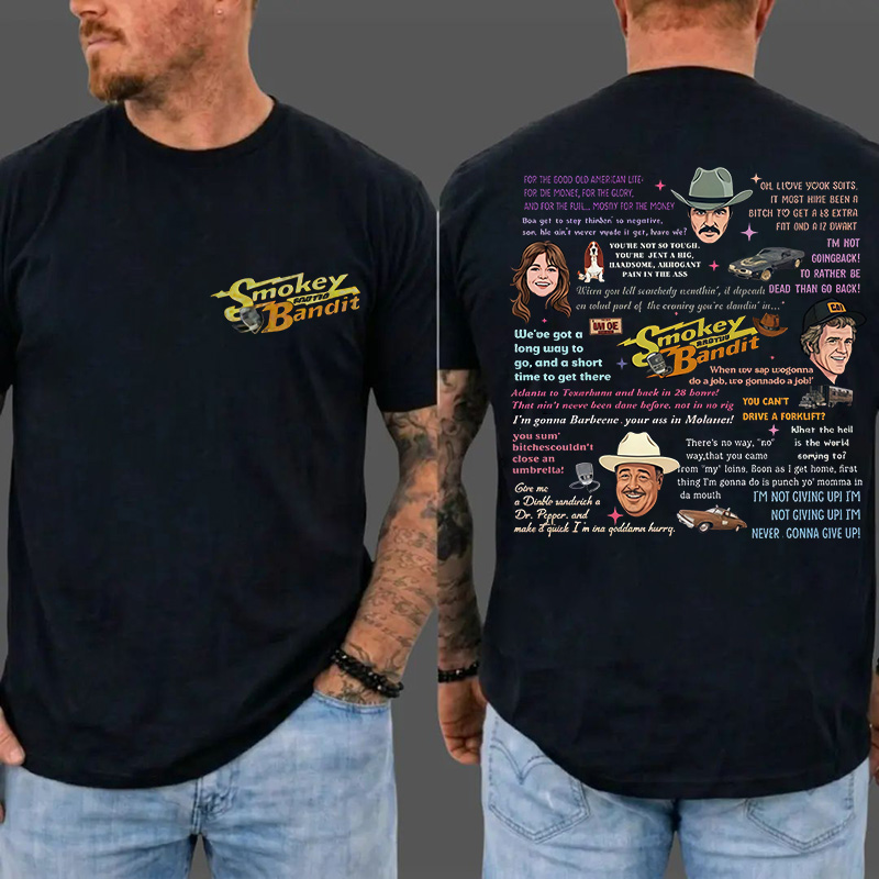 Sm0key & Th3 B4nd1t Quote Collage T-Shirt, 70s Retro Movie Fan Tee