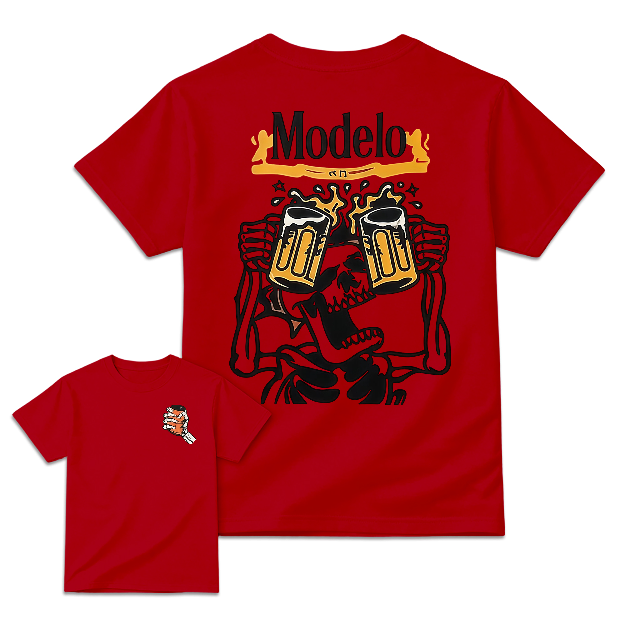 "Modelo" Skeleton Beer Cheers Graphic T-shirt