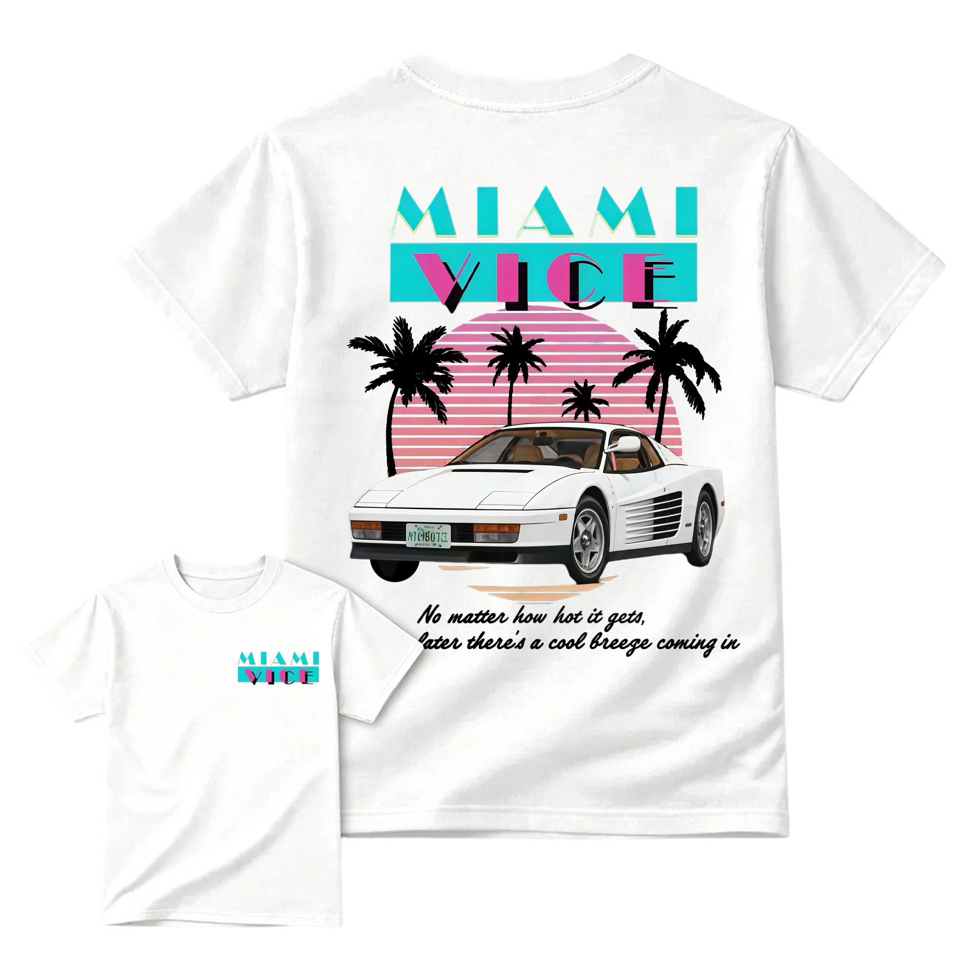 Miami.Vice. Shirt, Vintage 80s Neon Car Graphic Tee, Retro TV Series Inspired T-Shirt