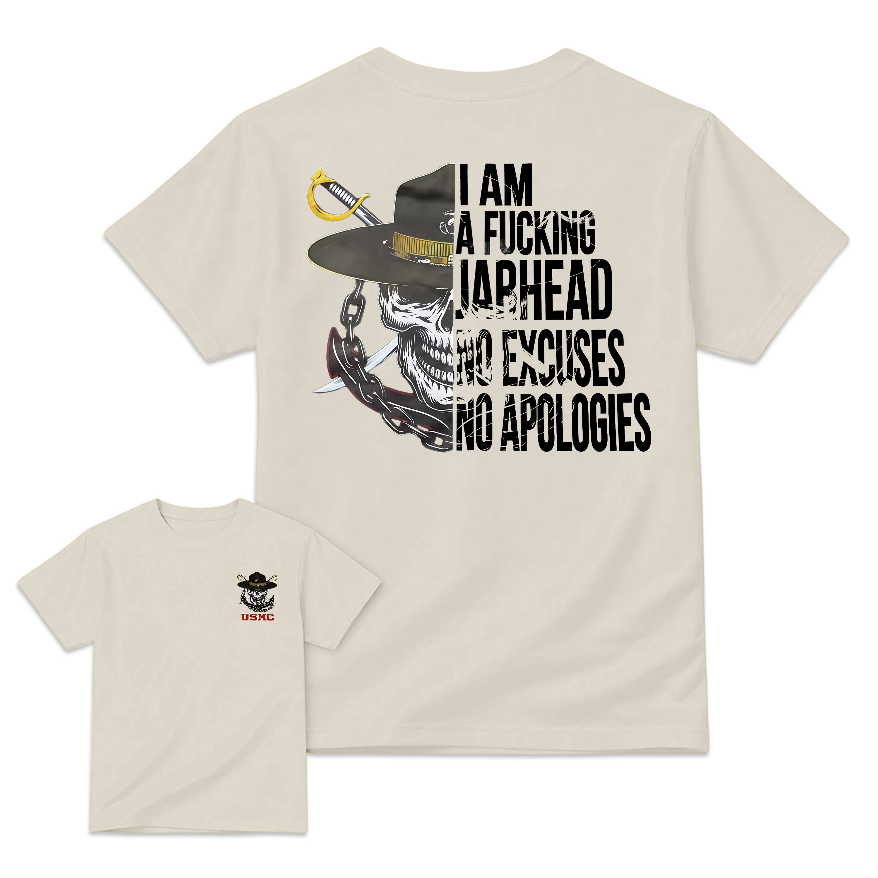 USMC "I Am A F*ing Jarhead" – No Excuses No Apologies Skull T-shirt