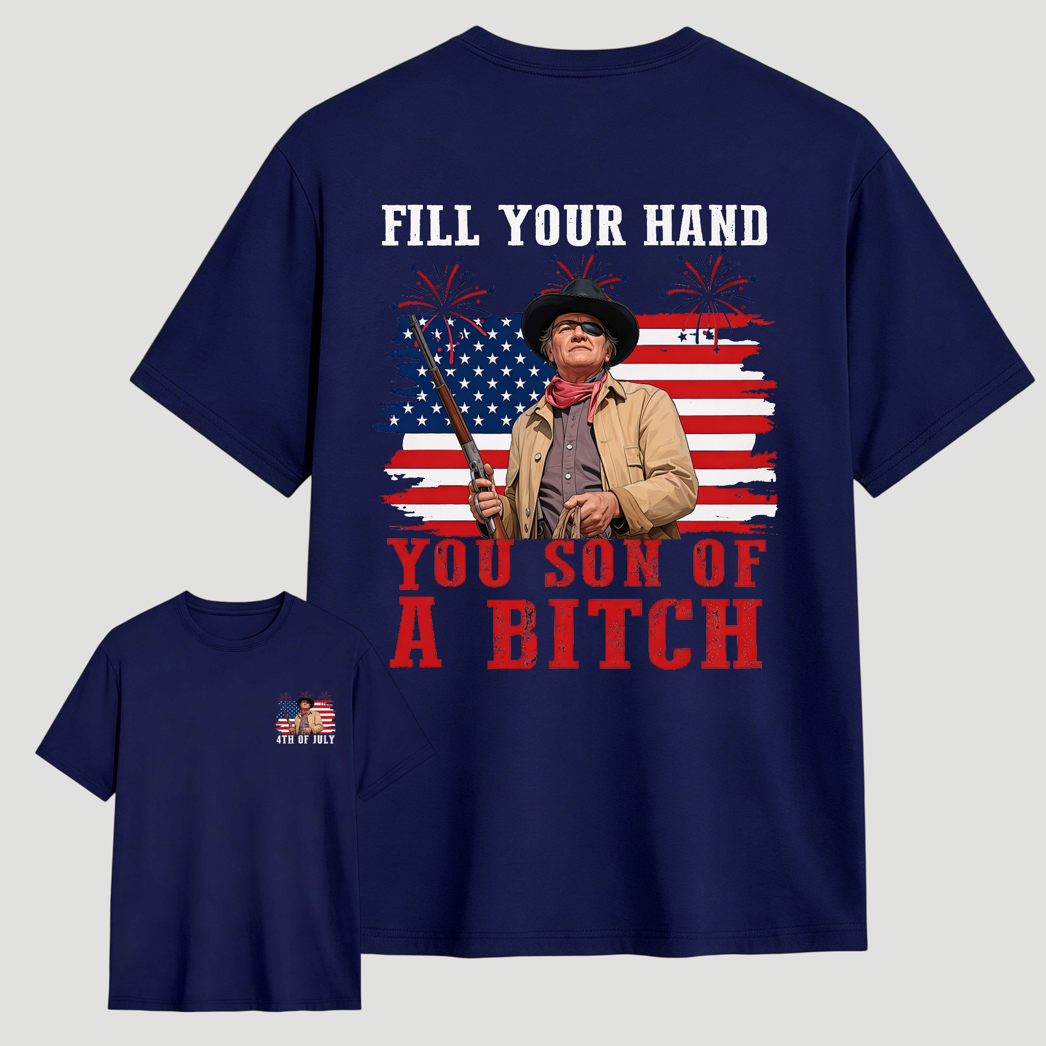 Funny Patriotic Cowboy Shirt for Men, Fill Your Hand USA Flag Graphic Tee, 4th of July Western Cowboy Tee
