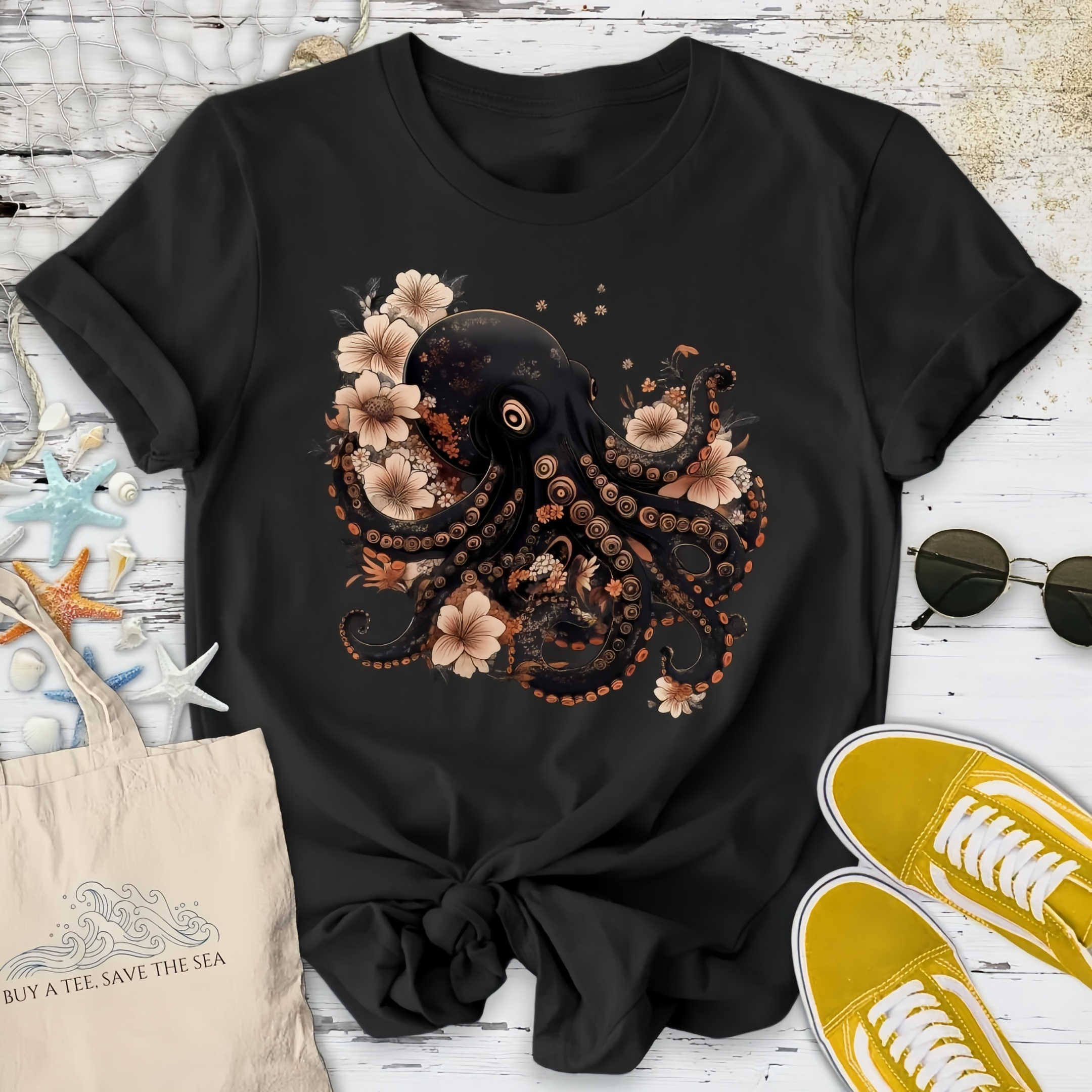 Japanese Black Octopus T-Shirt
