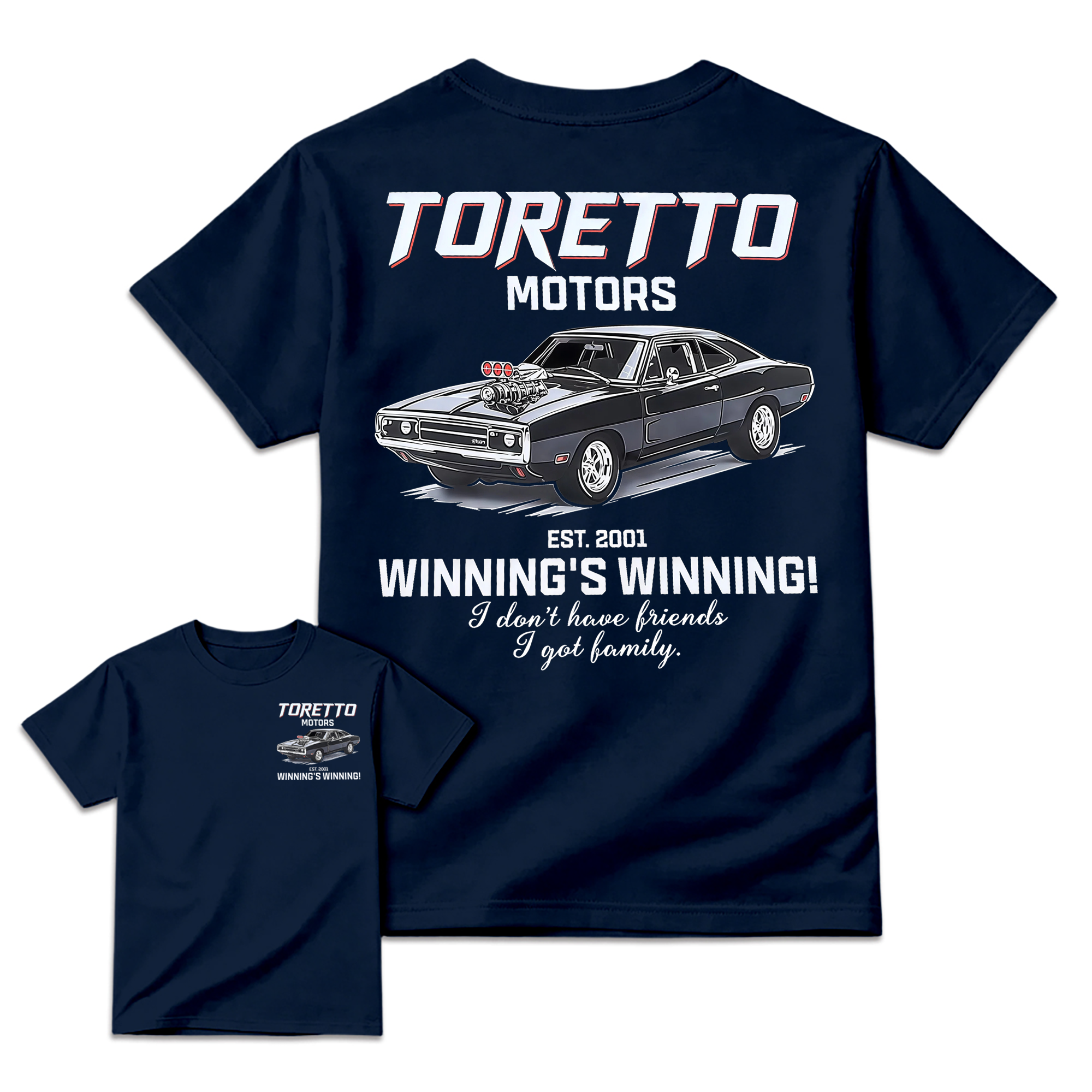 "Fast & Furious" Toretto Motors Family Slogan Movie T-shirt
