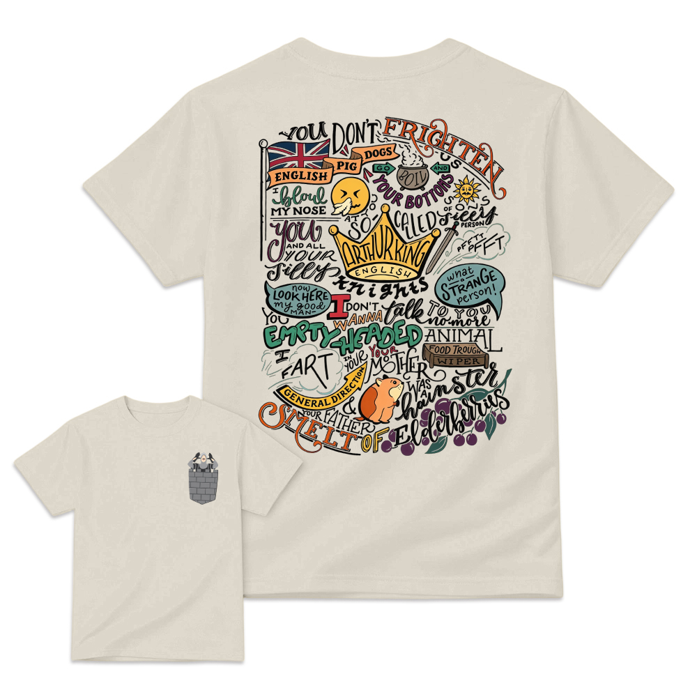 Monty.Python. Classic Comedy Quote T-Shirt, French Taunt Castle Scene Tee