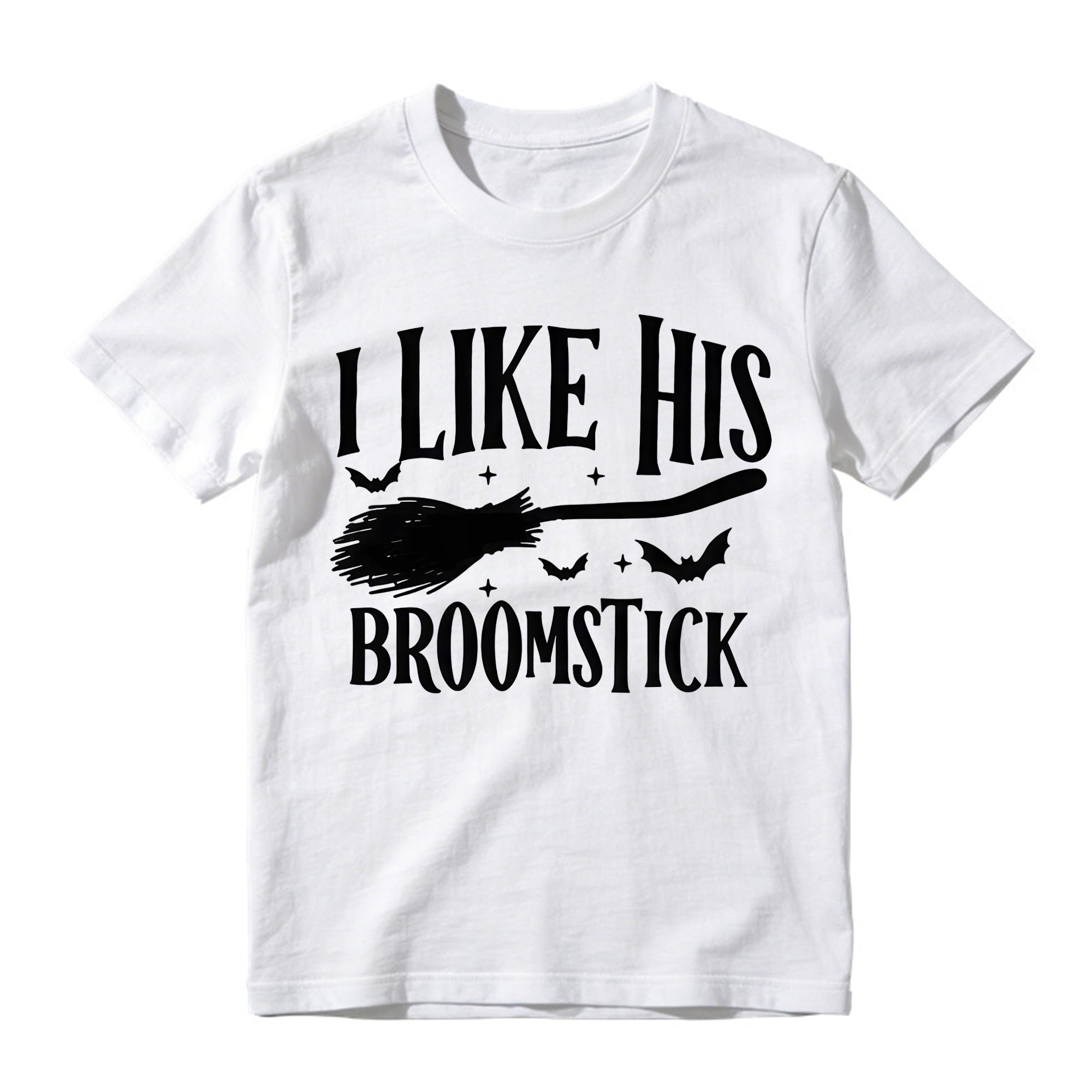 Matching His Hers Funny Halloween Couple Costume T-Shirts, Pumpkin/Broom Design