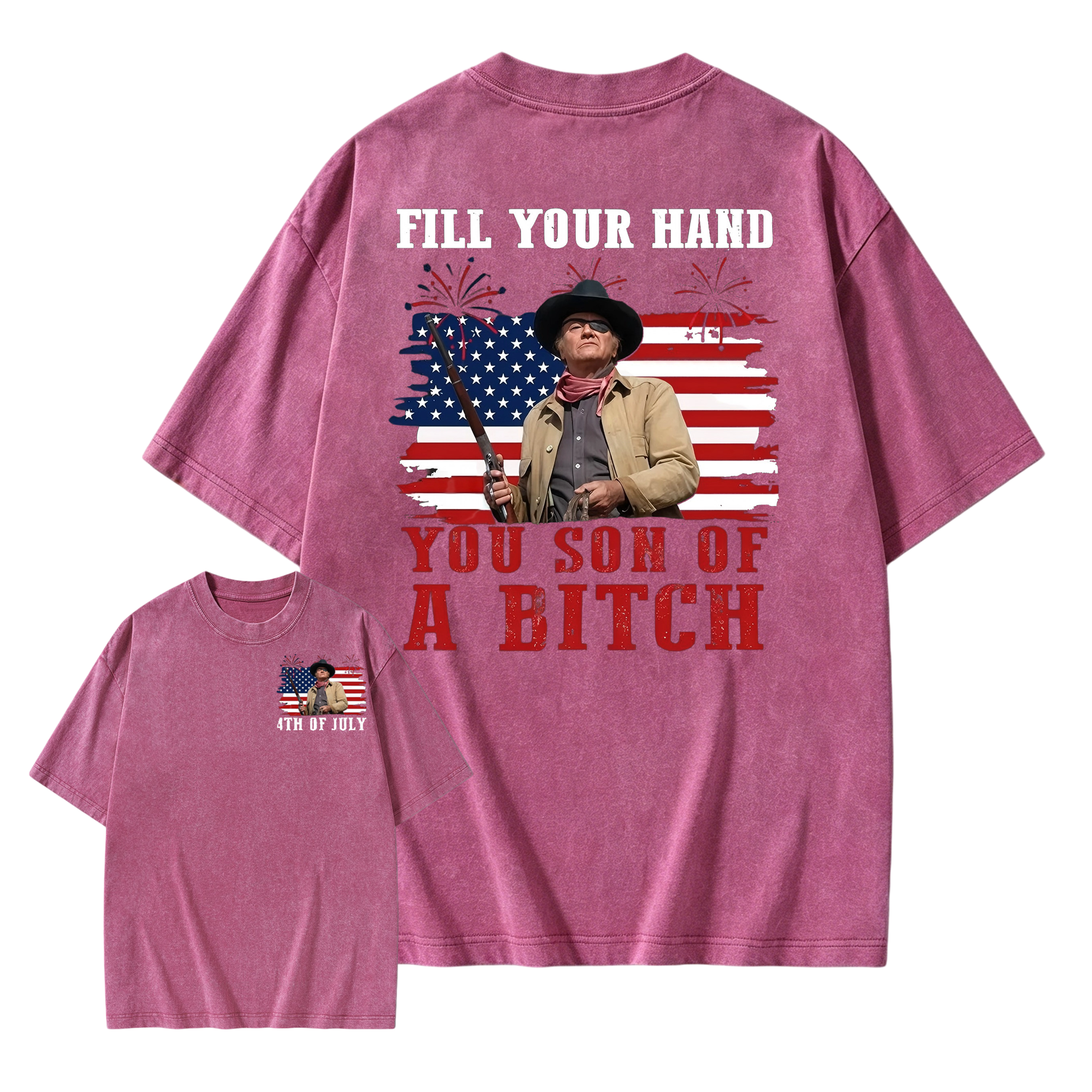 Funny Patriotic Cowboy Shirt for Men, Fill Your Hand USA Flag Graphic Tee, 4th of July Western Cowboy Washed Tee