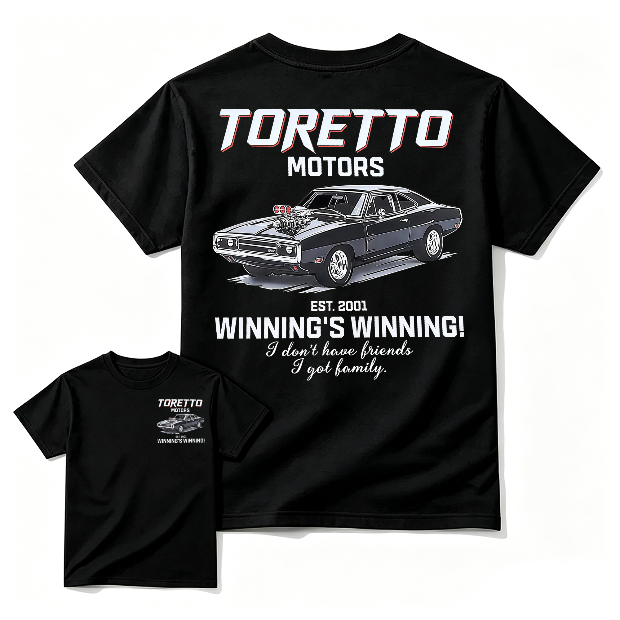 "Fast & Furious" Toretto Motors Family Slogan Movie T-shirt