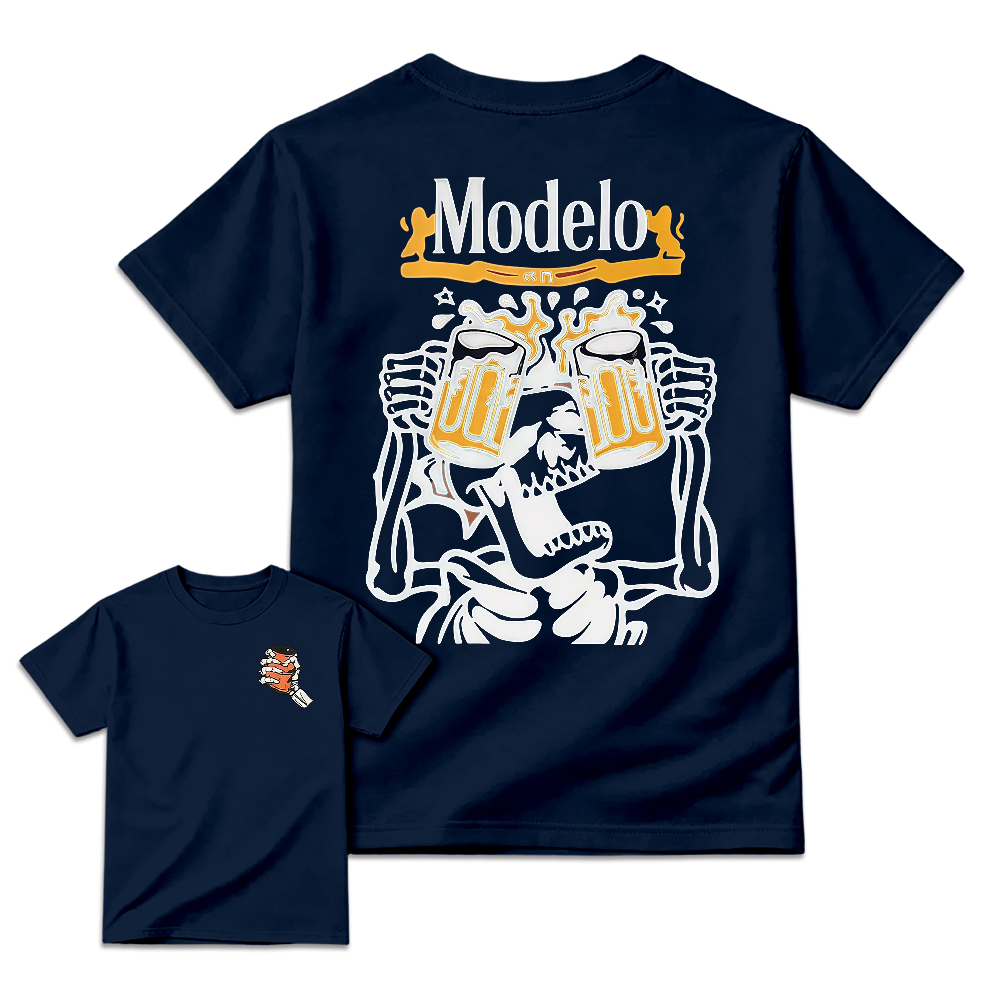 "Modelo" Skeleton Beer Cheers Graphic T-shirt