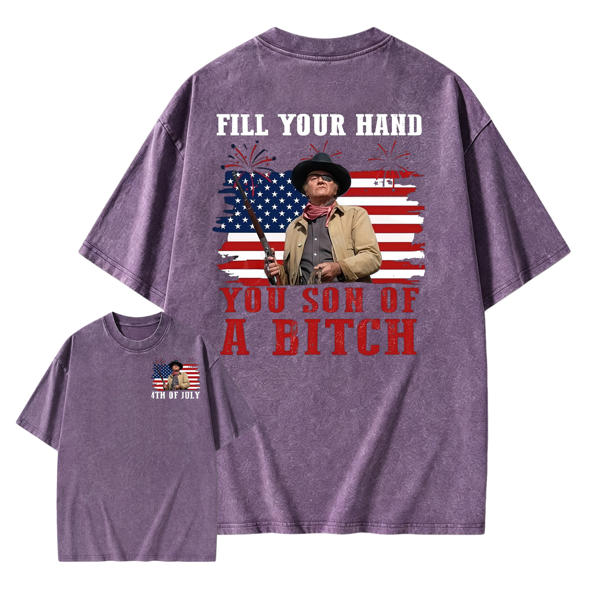 Funny Patriotic Cowboy Shirt for Men, Fill Your Hand USA Flag Graphic Tee, 4th of July Western Cowboy Washed Tee