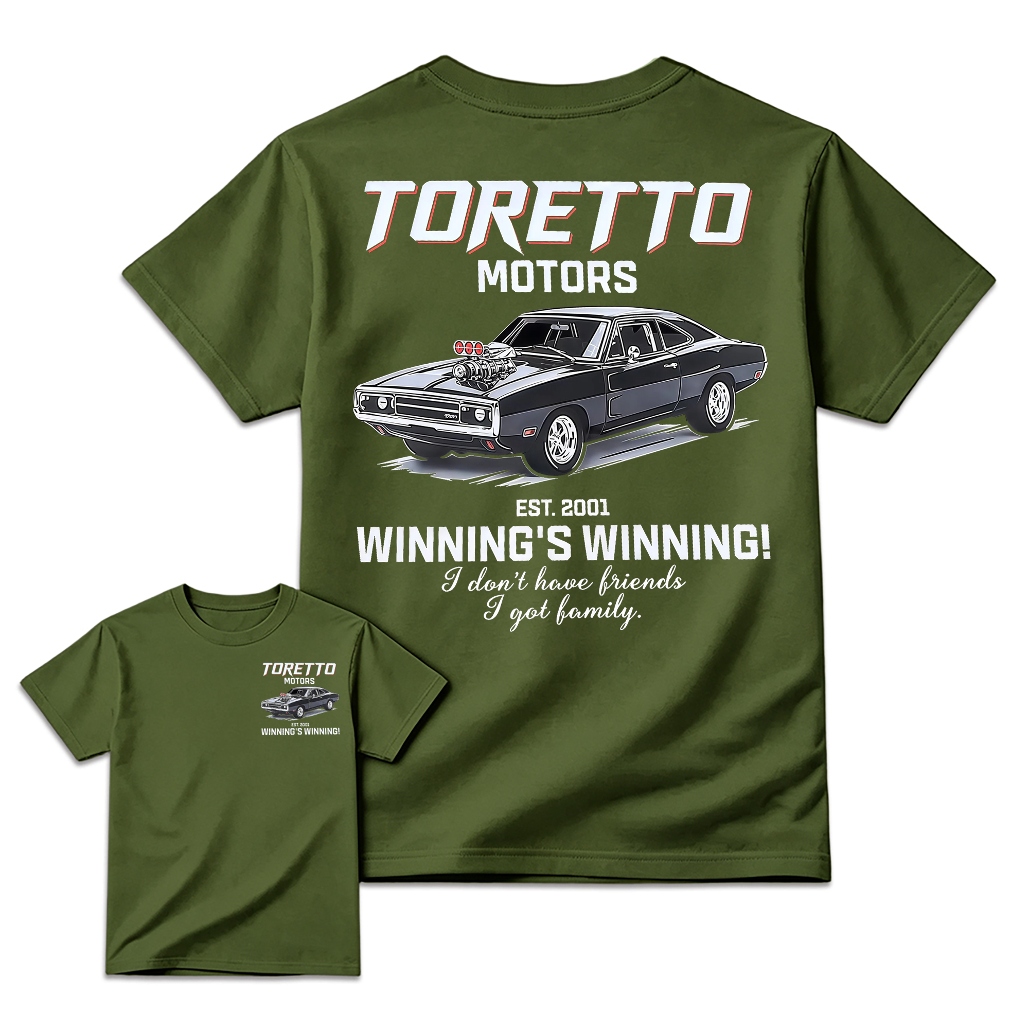 "Fast & Furious" Toretto Motors Family Slogan Movie T-shirt