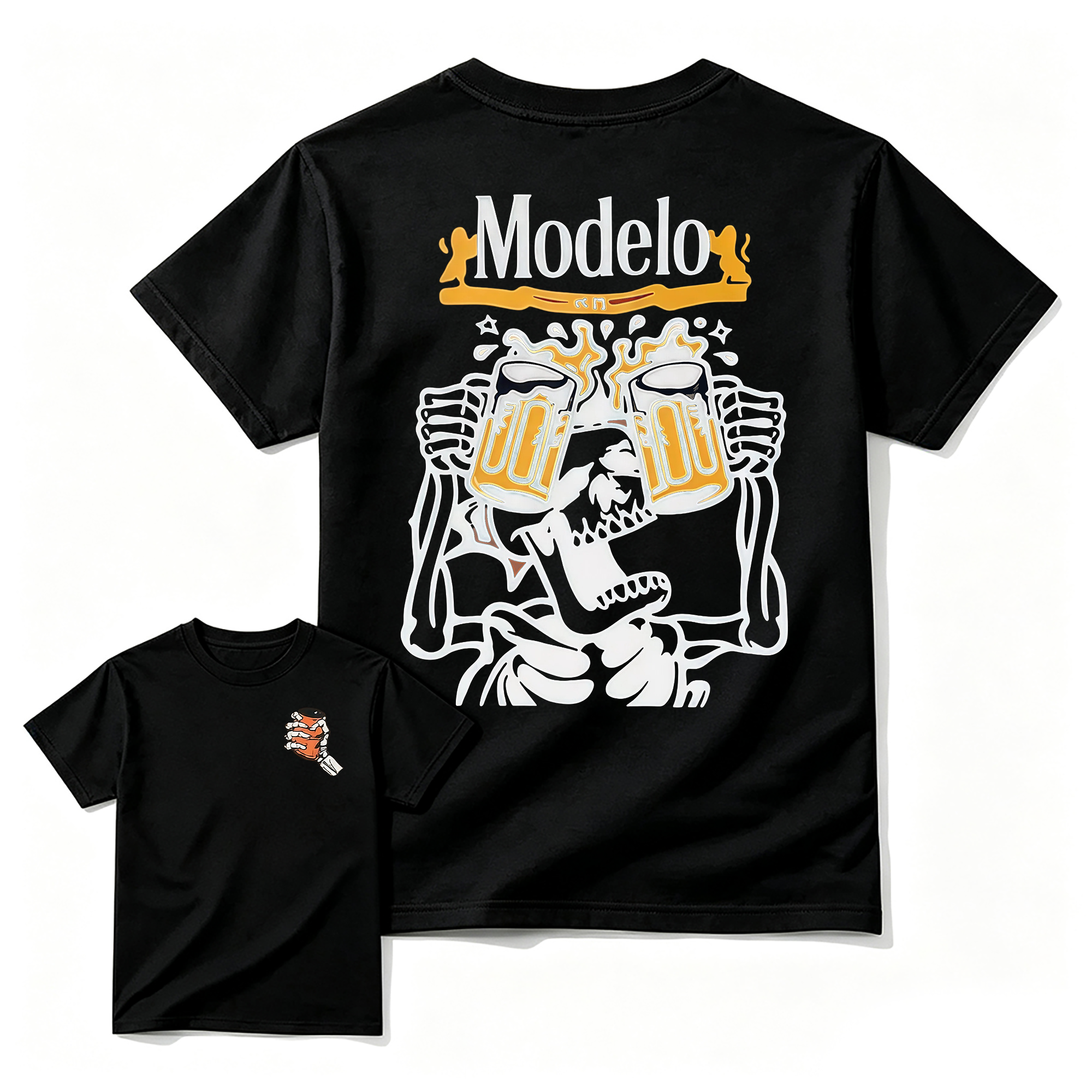 "Modelo" Skeleton Beer Cheers Graphic T-shirt