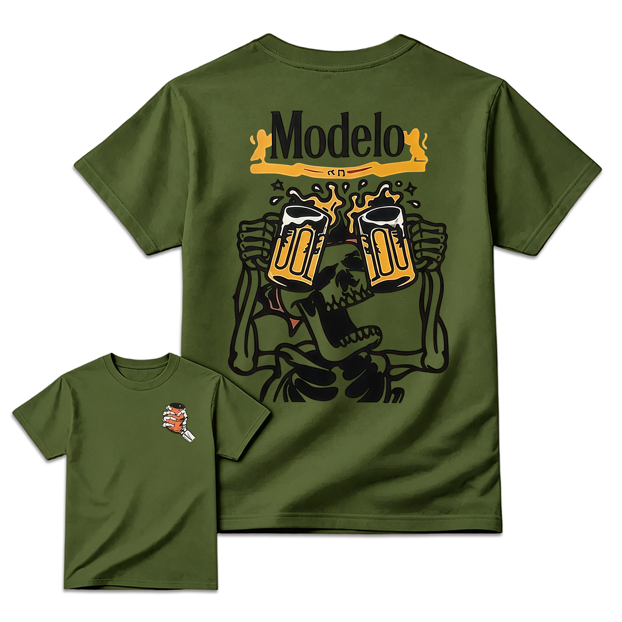"Modelo" Skeleton Beer Cheers Graphic T-shirt