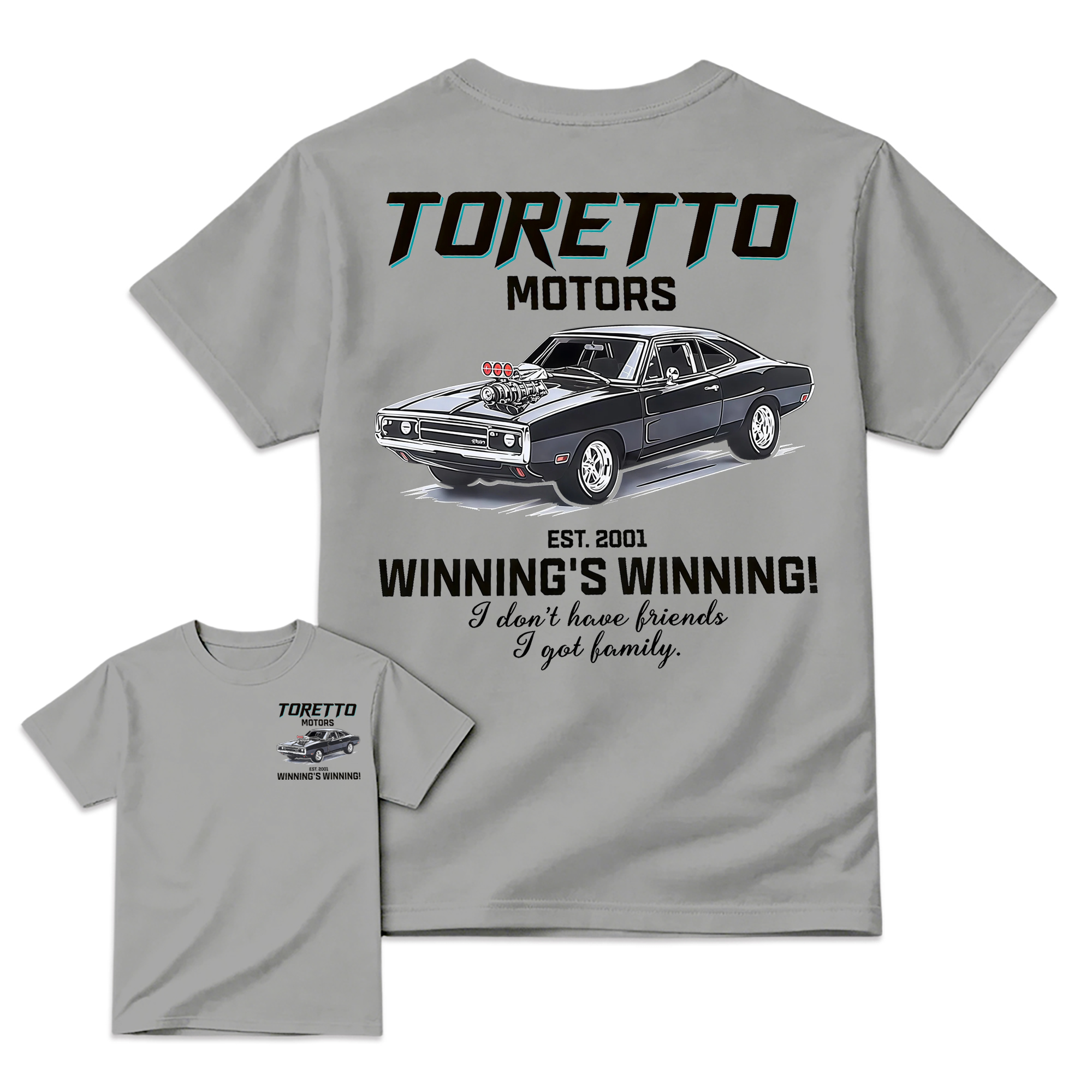 "Fast & Furious" Toretto Motors Family Slogan Movie T-shirt