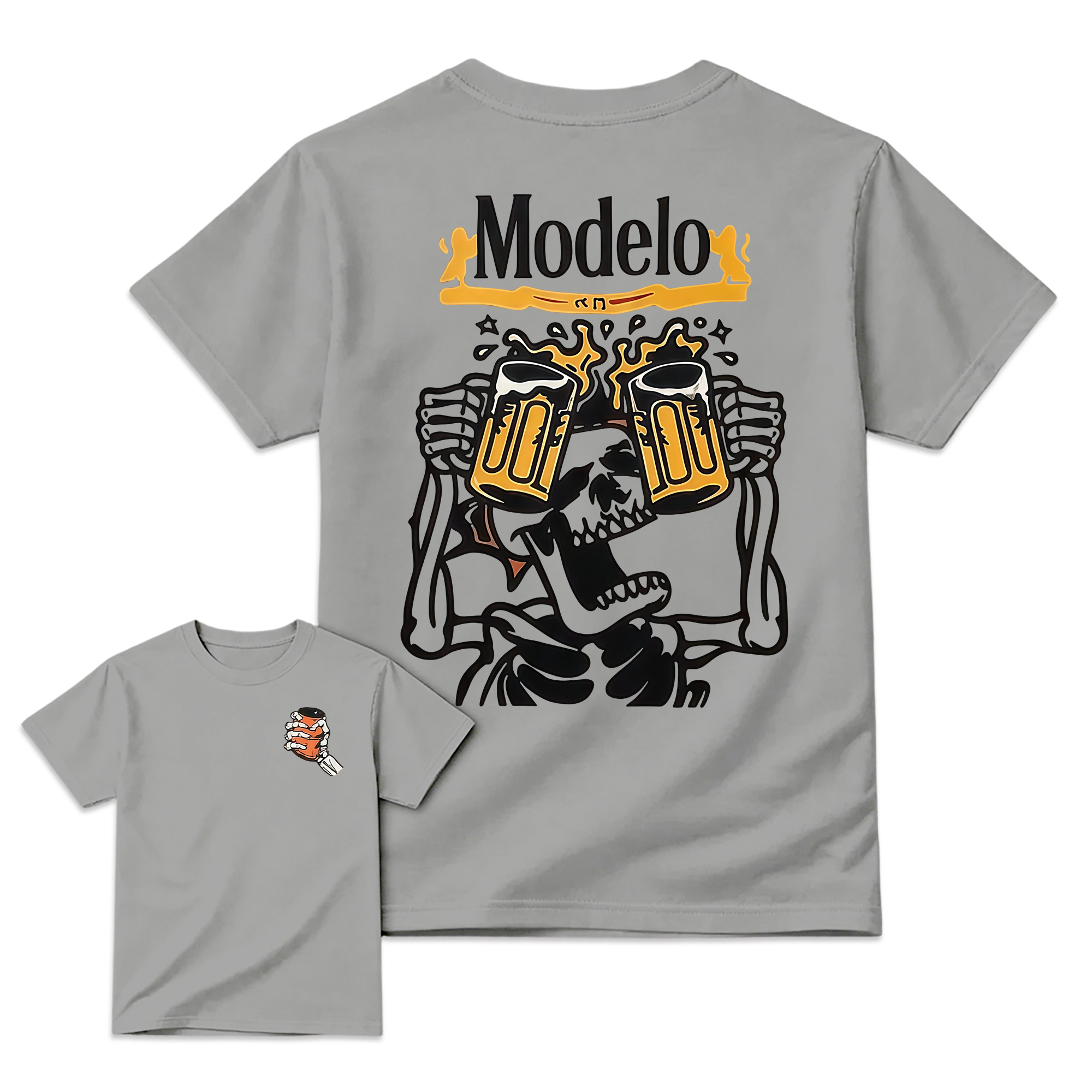 "Modelo" Skeleton Beer Cheers Graphic T-shirt