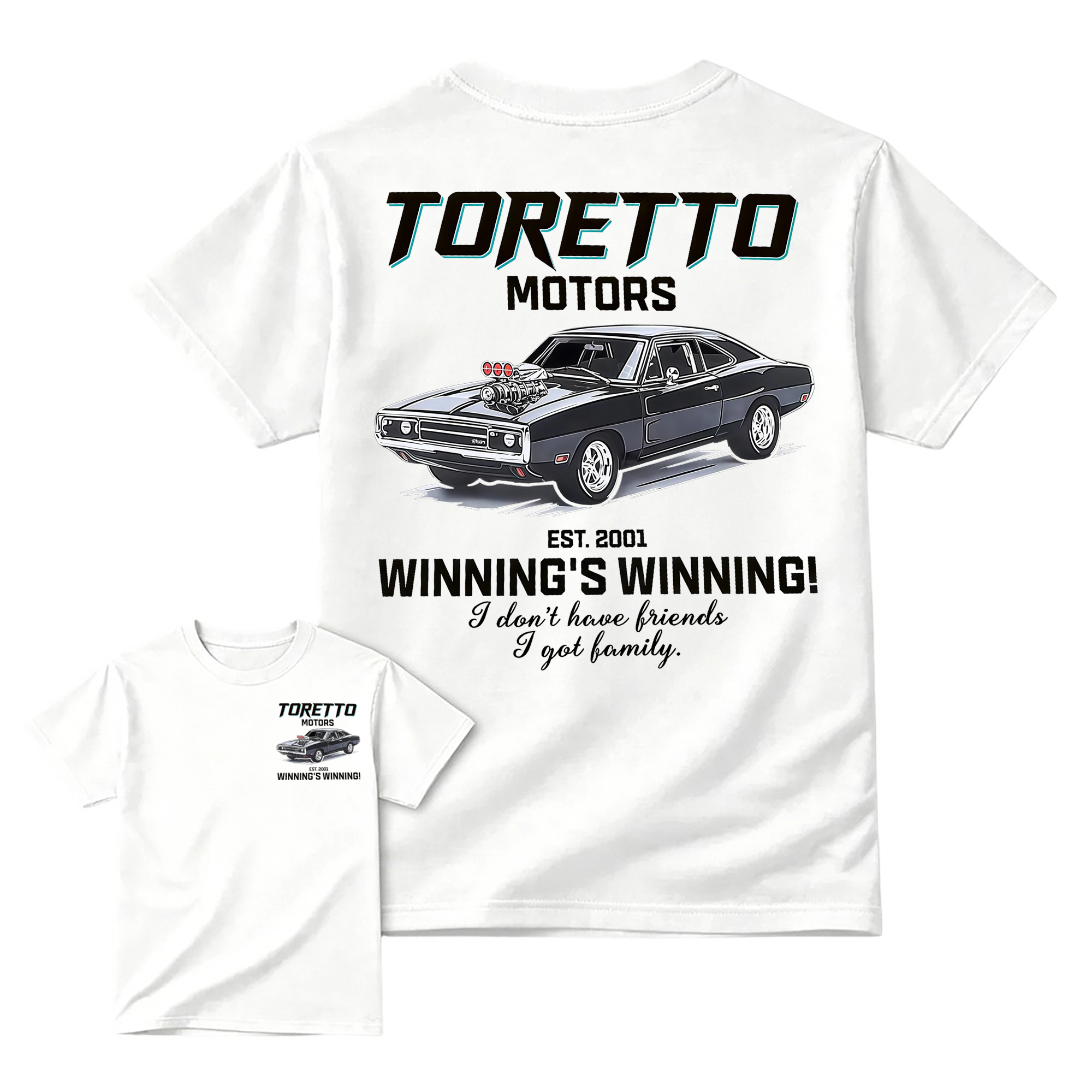 "Fast & Furious" Toretto Motors Family Slogan Movie T-shirt