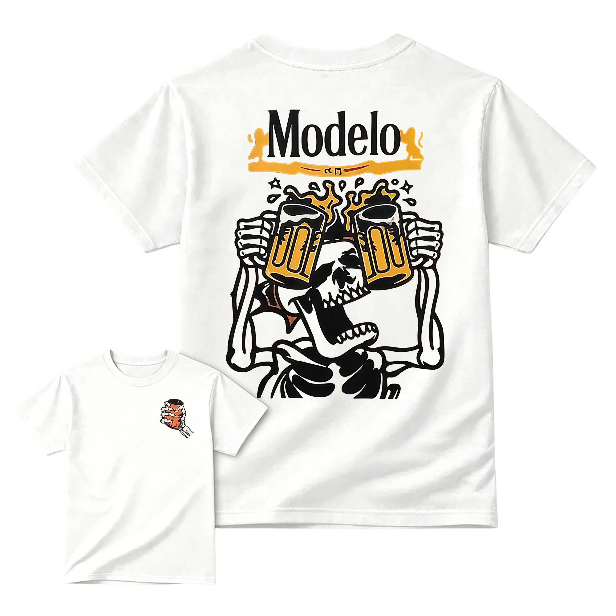 "Modelo" Skeleton Beer Cheers Graphic T-shirt