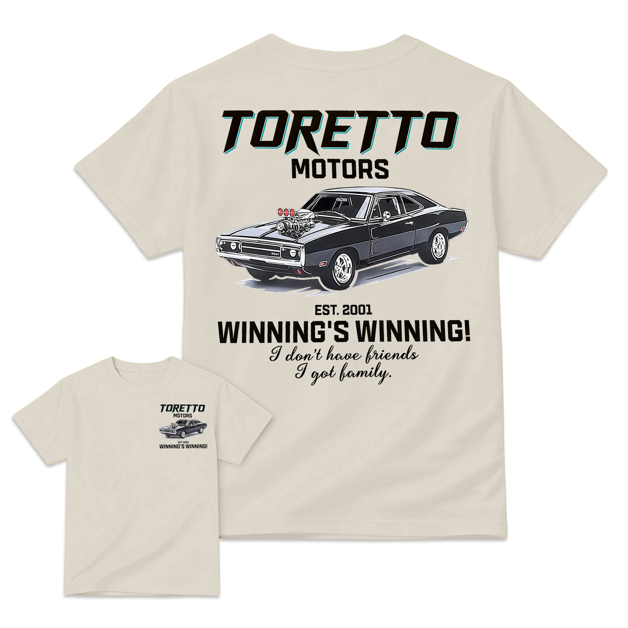 "Fast & Furious" Toretto Motors Family Slogan Movie T-shirt