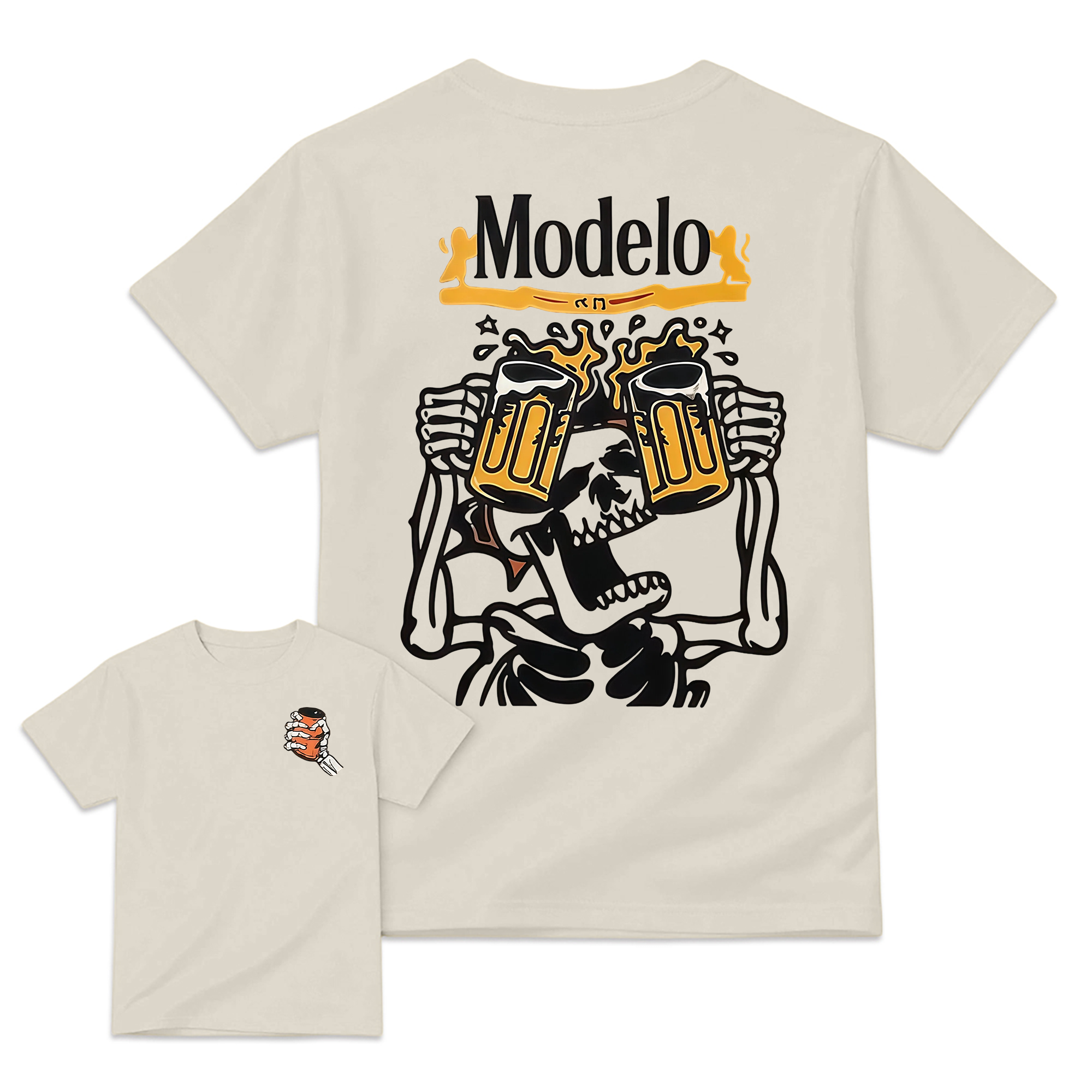 "Modelo" Skeleton Beer Cheers Graphic T-shirt