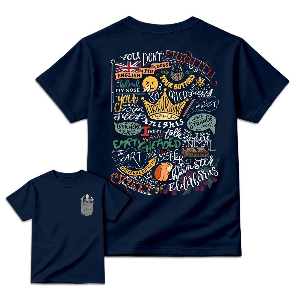 Monty.Python. Classic Comedy Quote T-Shirt, French Taunt Castle Scene Tee