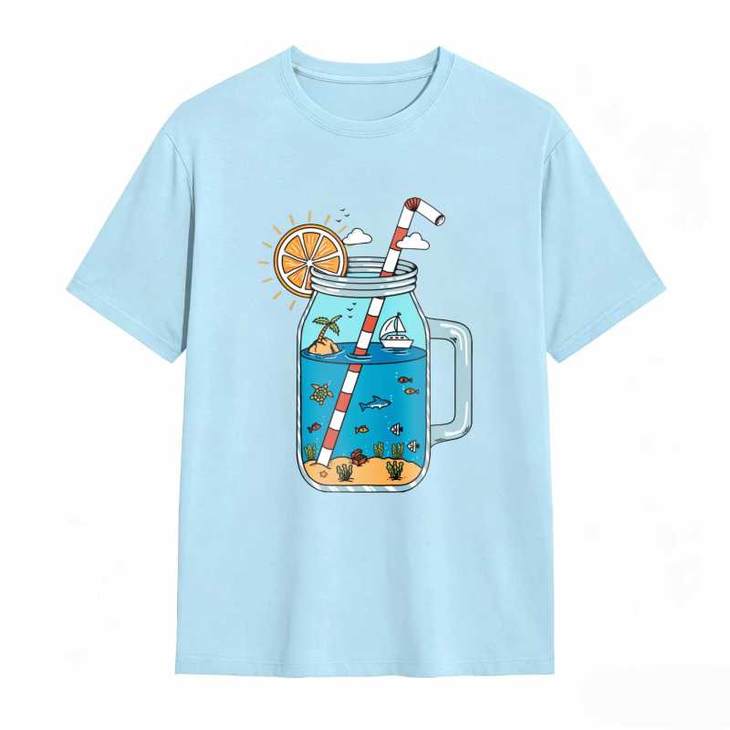 Mason Jar With Beach Scene And Lemonade Design Unisex Classic T-shirt