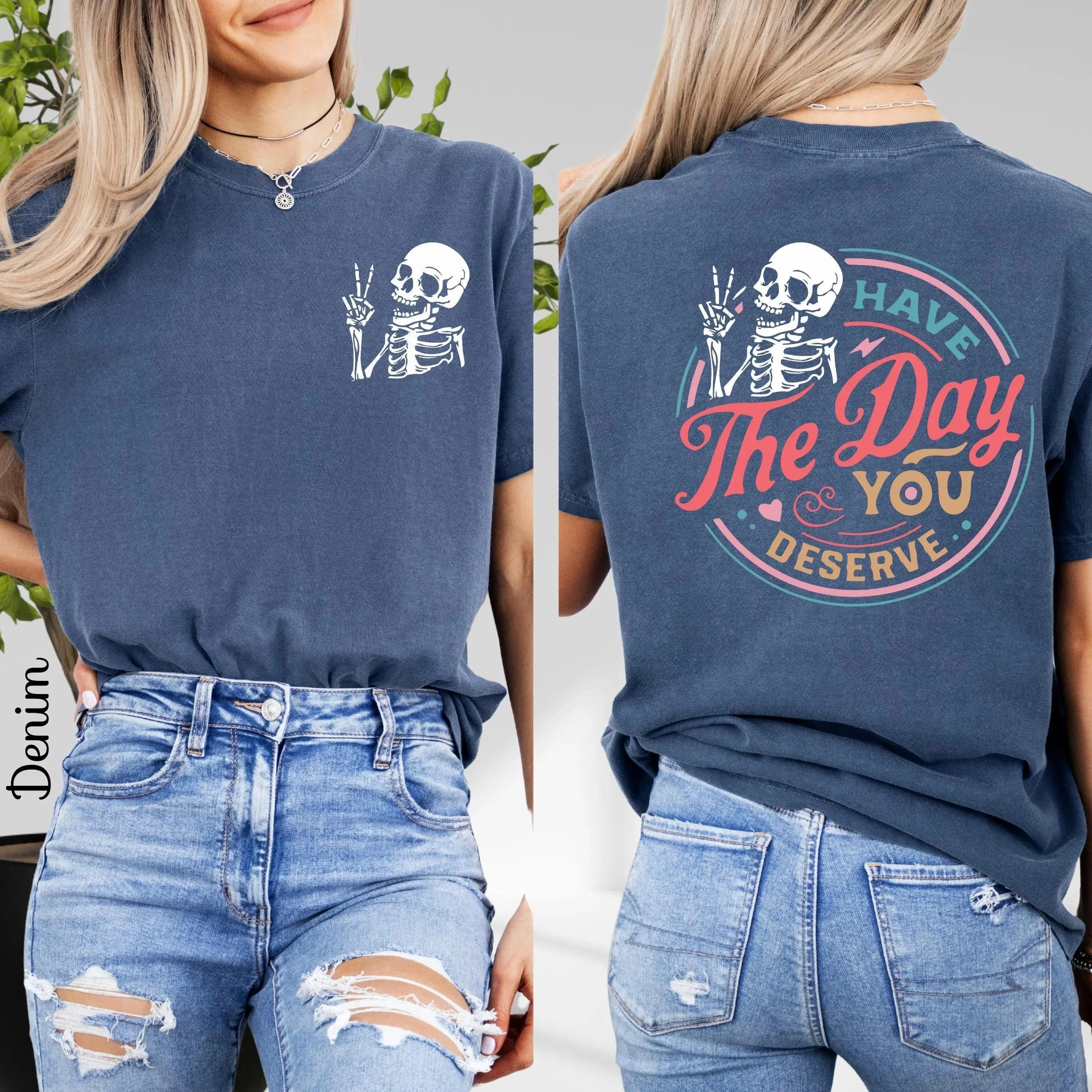 Women's Skeleton & Letter Print Round Neck Tee Fashion Casual Crew Neck T-Shirt for Daily Holiday Vacation Outdoor Wear