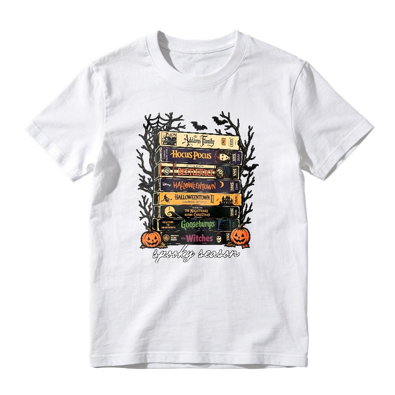 Spooky Season Halloween Movie Books Stack Graphic T-shirt
