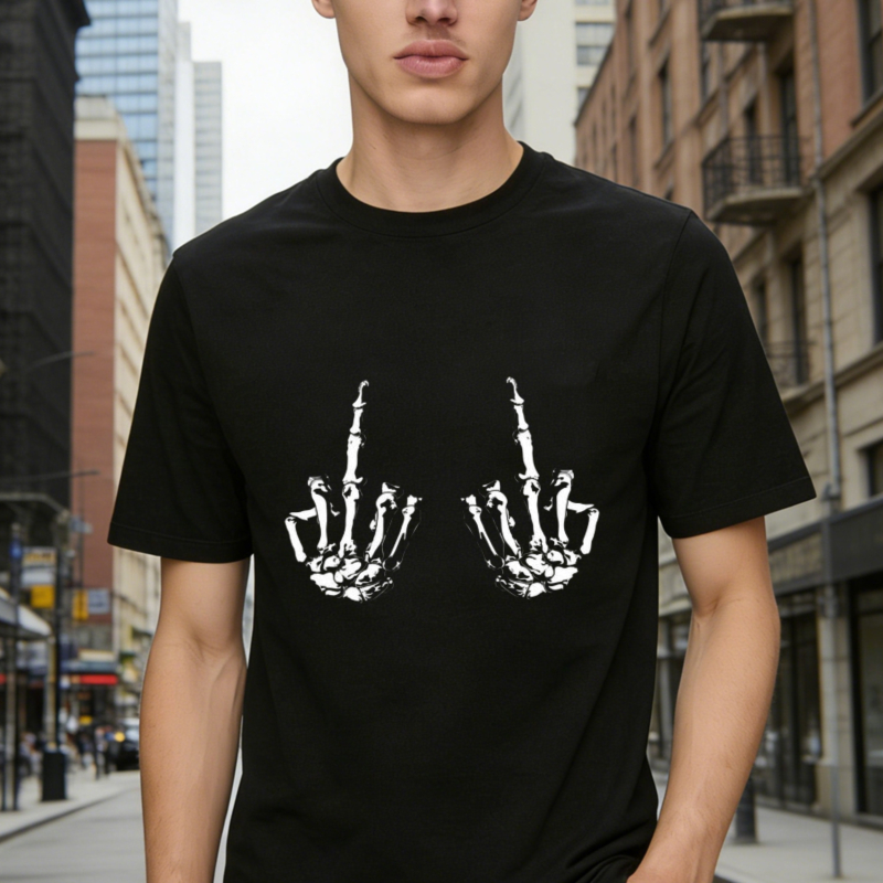 Skeleton Hands Middle Finger Graphic T-shirt