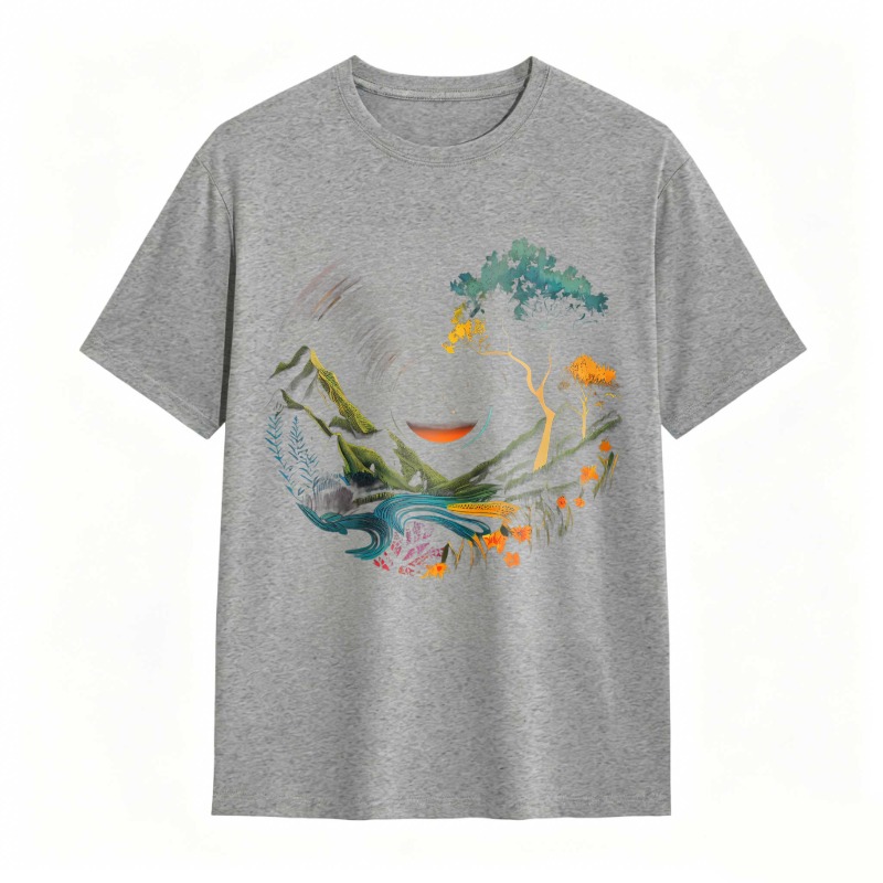 Nature Landscape With Mountain River Tree And Sun Unisex Classic T-shirt