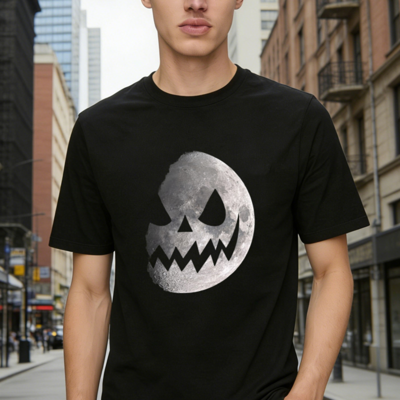Moon Face Jack O Lantern Skull Graphic T-shirt