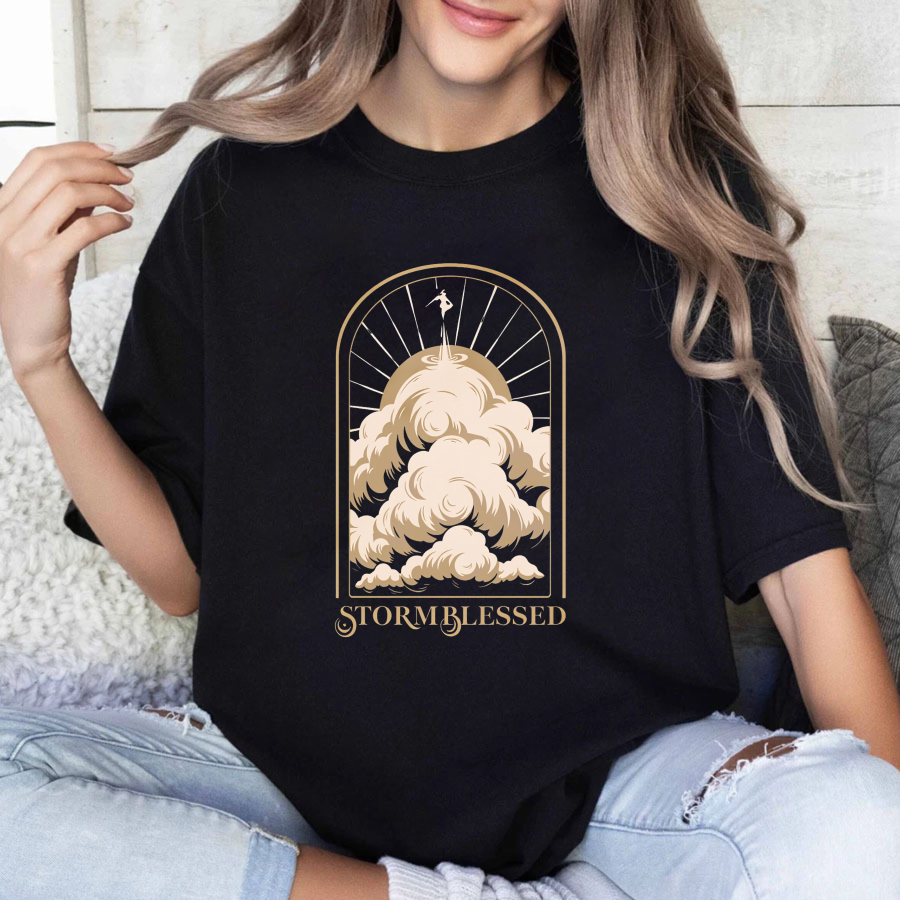Wardrobecart Storm Blessed Clouds With Angel And Sun Rays Tshirt