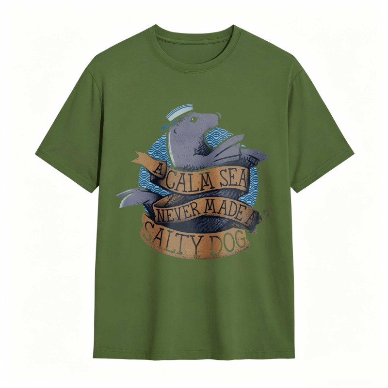 Whale And Sea Theme With A Calm Sea Never Made Salty Dog Text Unisex Classic T-shirt