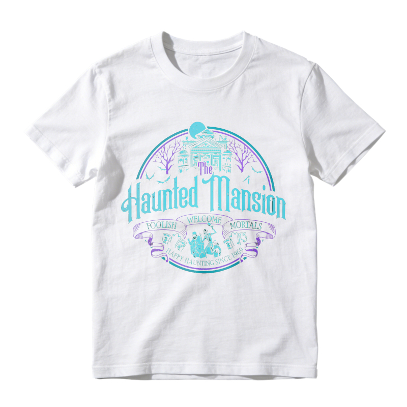 Vintage Spooky Ghost House Graphic Unisex Classic T-shirt Retro Halloween Moon Bat Short Sleeve Tee