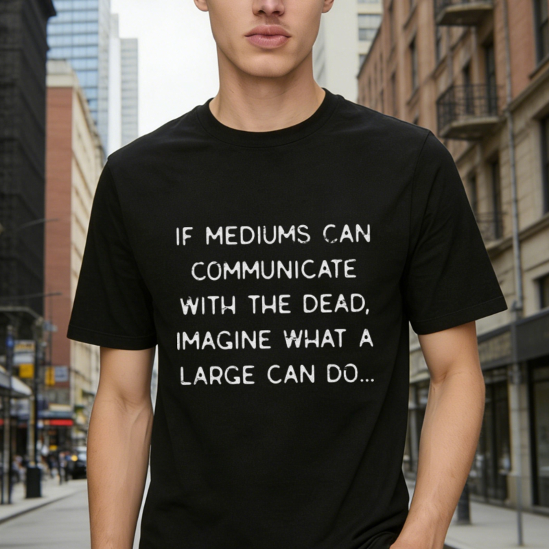 Funny If Mediums Can Communicate With The Dead Imagine What A Large Can Do Quote Humor T-shirt