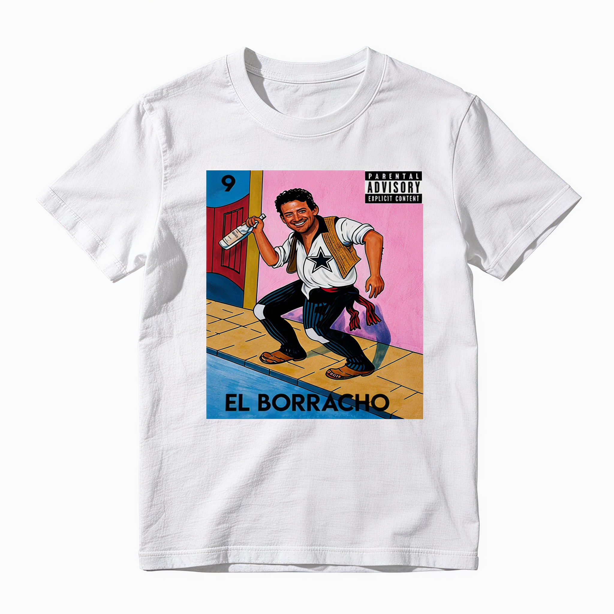 El Borracho Mexican Loteria Card T-Shirt - Funny Drinking Parental Advisory Graphic Tee for Men