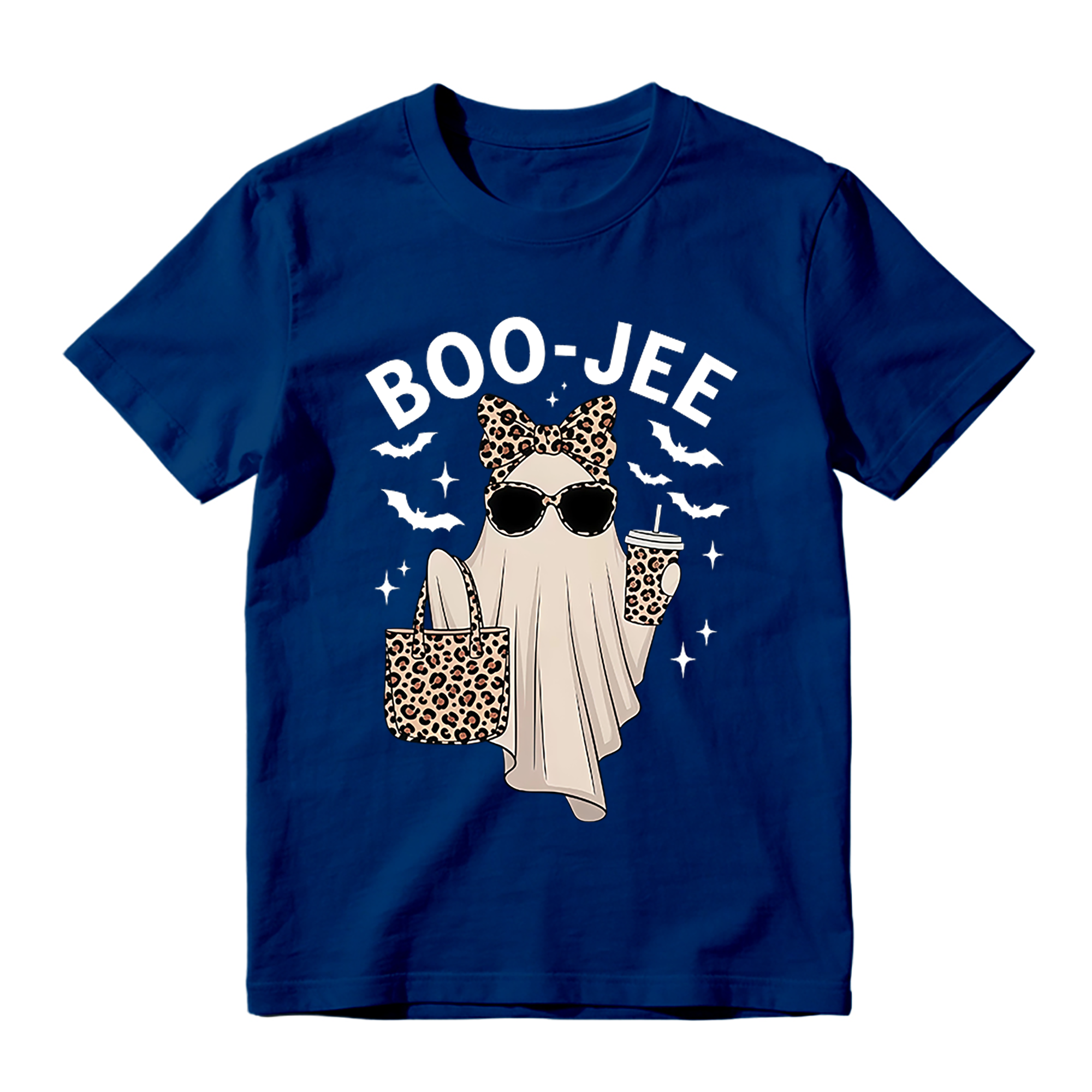 Boo Jee Leopard Print Ghost T Shirt Spooky Cute Halloween Graphic Tee