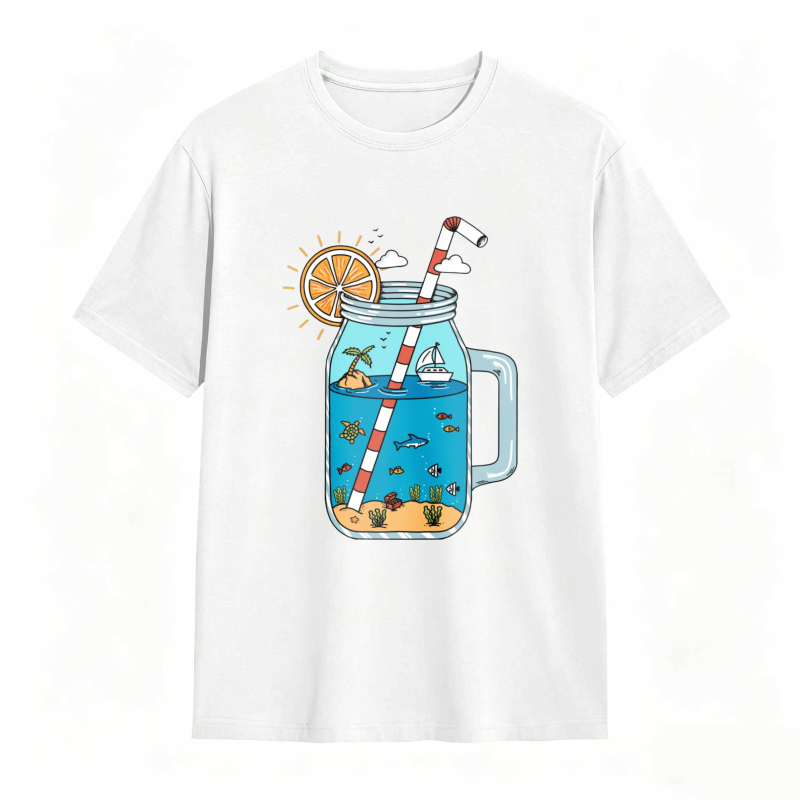 Mason Jar With Beach Scene And Lemonade Design Unisex Classic T-shirt